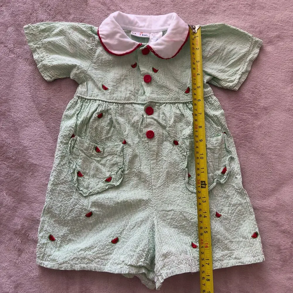 Vintage b.t. kids Watermelon Seersucker Romper Baby Girls 24M Cottagecor